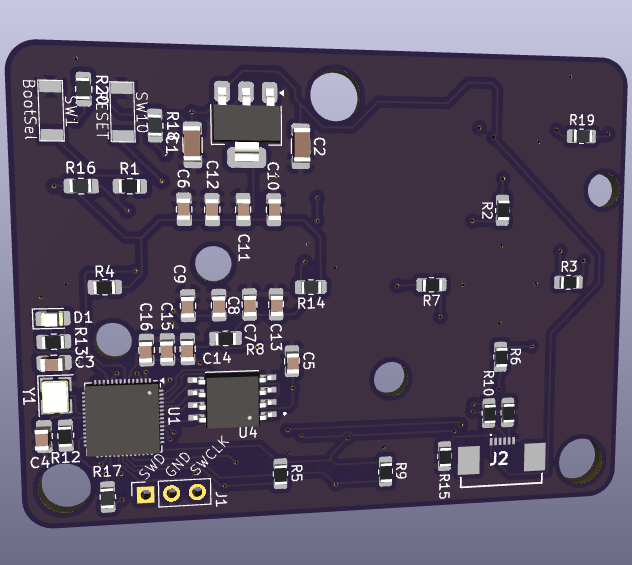 Render of the Joyfon PCB, back side, showing the routed traces.